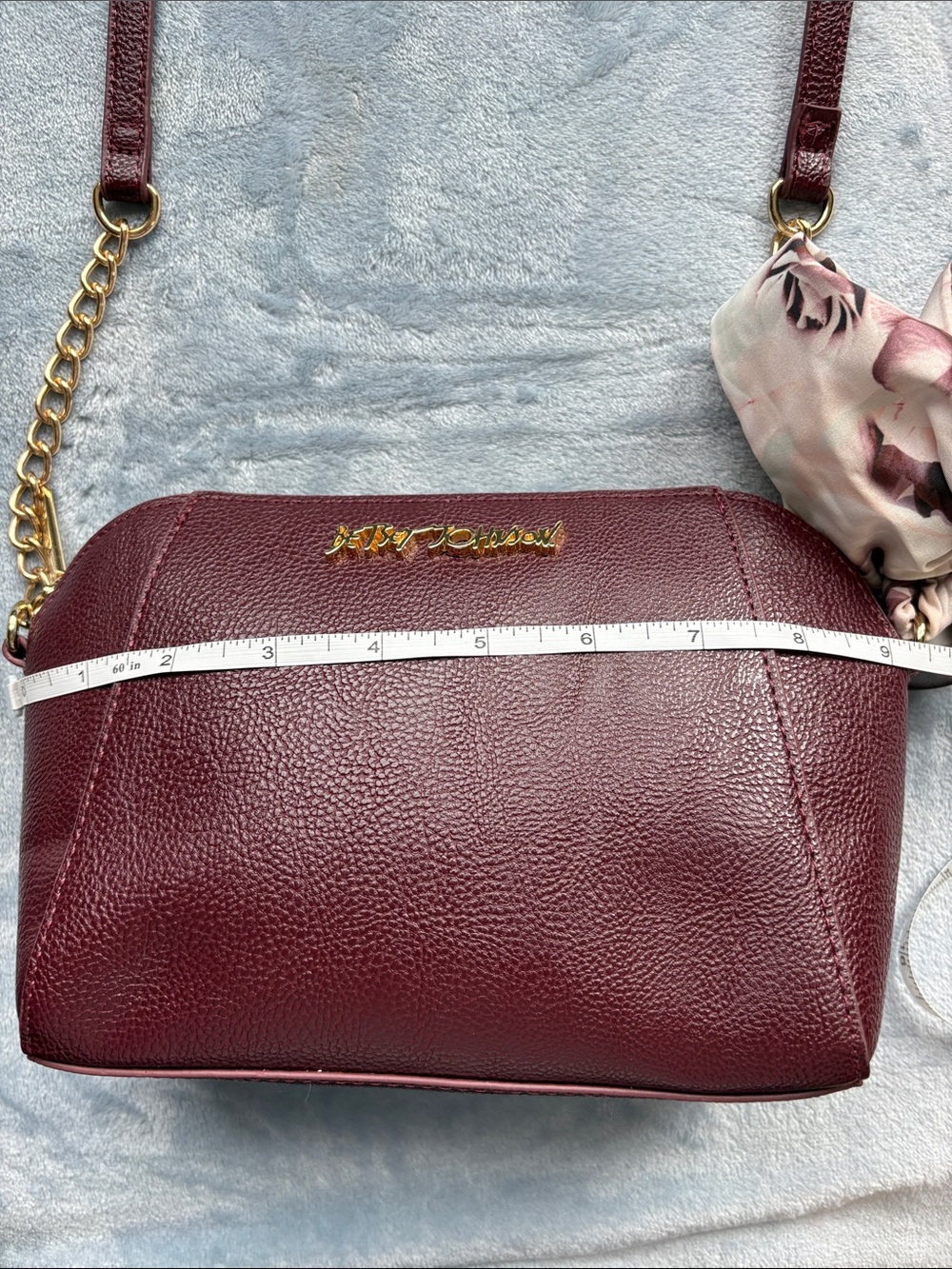 Betsey Johnson Wine Red Crossbody with Floral Scarf Accent - Picture 16 of 16